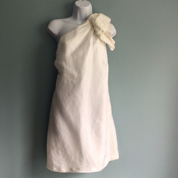 bebe Dresses & Skirts - Bebe Linen/Silk One Shoulder Dress L